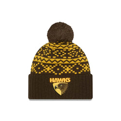 New Era Hawthorn Hawks Cardigan Beanie With Pom
