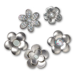 Crocs Jibbitz Monochrome Silver Flowers 5 Pack - SPORTFIRST HERVEY BAY