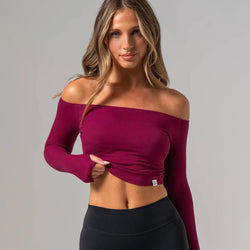 Ryderwear Womens Ribbed Off Shoulder Long Sleeve Top